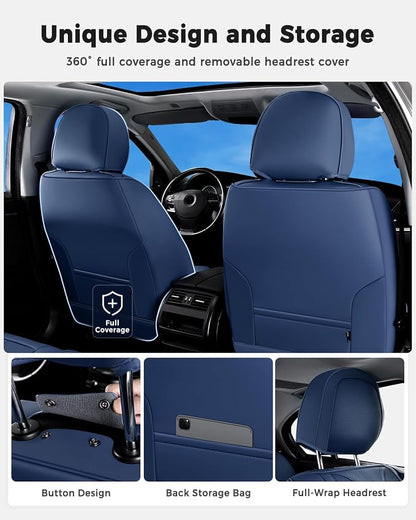 Huidasource Blue Seat Covers Luxury Nappa Leather, Car Seat Covers with Velcro Adjustable, Airbag, Lumbar Support, Cooling＆Heating, Seat Covers for Trucks Universal Fit for Most Cars SUV Trucks, Blue