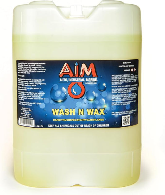 AIM Chemicals Wash N Wax Car Soap - pH neutral for cars, trucks, boats, and RVs. Protects wax and sealants. Use with foam cannon or hand wash. Ideal for detailing and cleaning supplies (AC WW5)