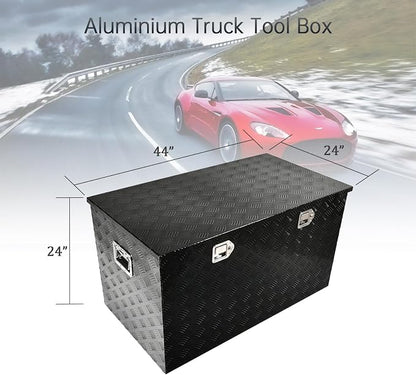 44''Inch Aluminum Truck Tool Box Truck Bed Toolbox Truck Trailer Chest Box Trailer Underbody Storage Organizer Waterproof Square Storage Organizer w/Lock & Keys Black(‎44" x24''x24'')