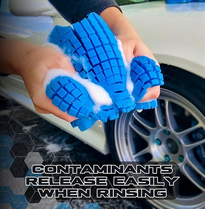 Sudz Budz® Premium Grid Car Wash Sponge 2pc Jumbo/Ergonomic | Anti-Marring Sponge for Soap and Rinseless Washing | Soft, Scratch-Free, Durable Foam. Cross-Cut Sponges for Cleaning and Detailing