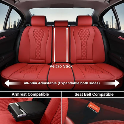 Coverado Car Seat Covers Full Set, Seat Covers, Car Seat Cover, Car Seat Covers Front Seats Back Seat Cover, Waterproof Car Seat Cushion, Leather Red Seat Covers Seat Protector Universal Fit Most Cars