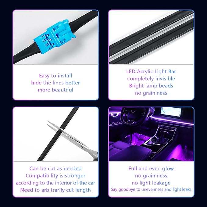 Car-Ambient-Lighting-Kit,RGB 18 in 1 256 LED with Wireless APP DIY Modes Acrylic Interior Car LED Strip Light