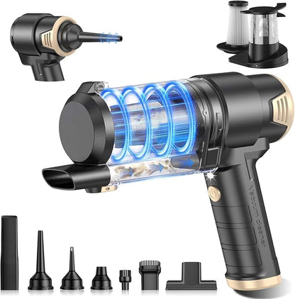 KMM Handheld Car Vacuum Cleaner, 16000PA Air Duster & Vacuum Cleaner, 120W High Power Hand Held Vacuum Cordless, Portable Vacuum Rechargeable with Multi-Nozzles & LED Light for Car, Home, Pet, Office