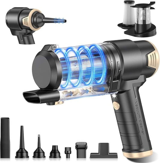 KMM Handheld Car Vacuum Cleaner, 16000PA Air Duster & Vacuum Cleaner, 120W High Power Hand Held Vacuum Cordless, Portable Vacuum Rechargeable with Multi-Nozzles & LED Light for Car, Home, Pet, Office