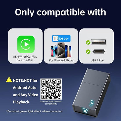 Wireless Carplay Adapter for iPhone - Plug & Play Convert Wired to Wireless CarPlay for Cars from 2016 and iOS 10+, No Latency Mini USB Type A Black