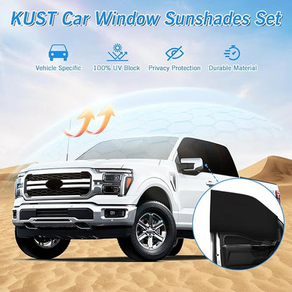 KUST Windshield Sun Shade Umbrella for Ford F150 Hybrid 2021 2022 2023 2024 2025 2026 Rear Window Shades 100% UV Protection and Blackout Privacy 5PCS Car Window Covers Accessories
