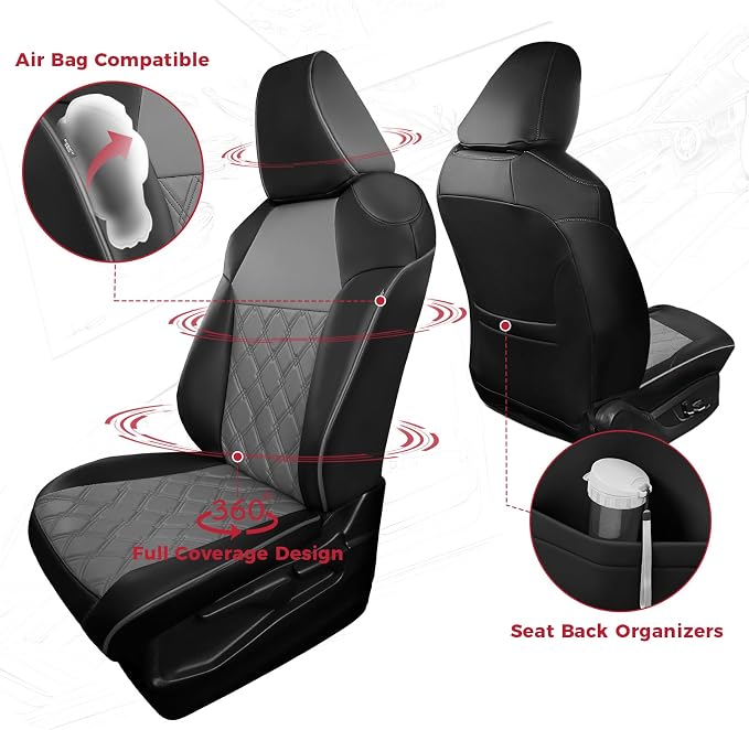 FREESOO for Toyota Corolla Seat Covers L LE XLE, LE Eco Sedan 2014 2015 2016 2017 2018 2019, Luxury Leather Seat Covers for Cars, Custom Fit Car Seat Covers, Waterproof Seat Cover, Black Gray Full Set