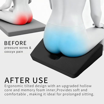 Gel Wheelchair Seat Cushion,Bed Sore Cushions for Butt,hemorrhoid pillow for Chair,Pressure Sore cushion,Memory Foam Butt Pillow,Sciatica,Coccyx,Pressure Ulcer Pain Relief,Washable Cover(Black