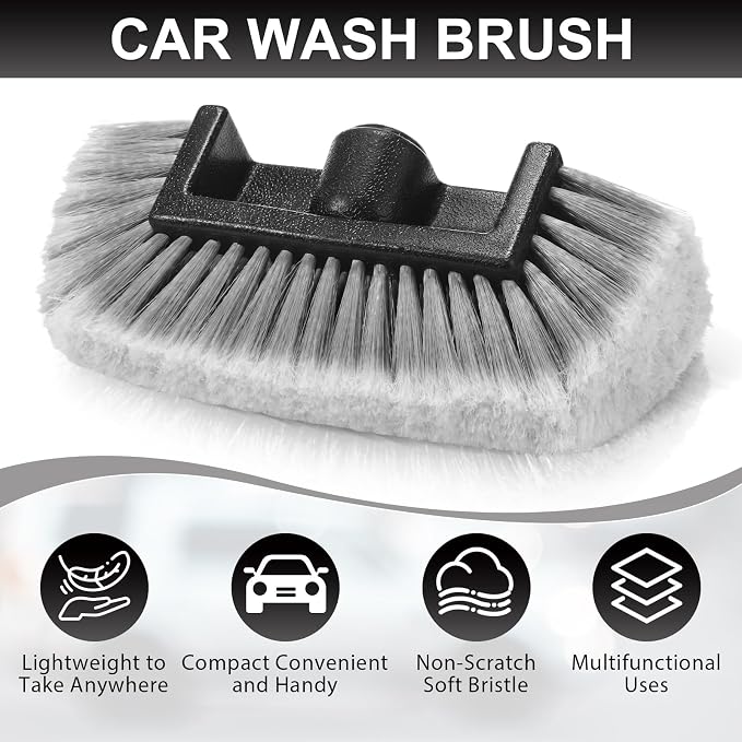 Vesici 4 Pcs Car Wash Brush Head with Soft Detailing Bristle Flow Thru Car Cleaning Brush Exterior Cars Wash Equipment for Auto Truck RV Boat Camper Washing, 10 Inch (Grey)