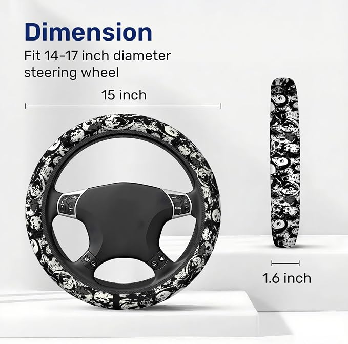 GENANY Horror Mask Steering Wheel Cover, Non Slip Polyester Car Wheel Protector for Car SUV Truck, Universal 15 Inch