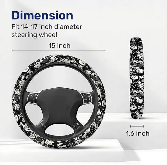 GENANY Horror Mask Steering Wheel Cover, Non Slip Polyester Car Wheel Protector for Car SUV Truck, Universal 15 Inch