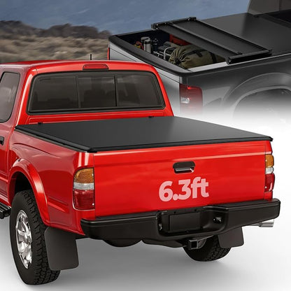 Auto Dynasty Soft Tri-Fold Truck Bed Tonneau Cover Compatible with 1995-2004 Tacoma 6.3Ft Fleetside/Styleside Bed, Matte Black Soft Vinyl Top
