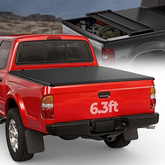 Auto Dynasty Soft Tri-Fold Truck Bed Tonneau Cover Compatible with 1995-2004 Tacoma 6.3Ft Fleetside/Styleside Bed, Matte Black Soft Vinyl Top