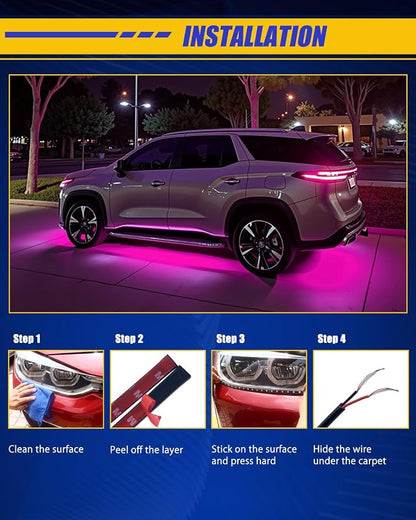 Car Led Light Strip,Pink Interior Lights for Trucks 30CM 15 SMD IP67 Waterproof Car Underglow Lights for Car Motorcycles Boat Golf Cart Home Decoration with 3M Tape