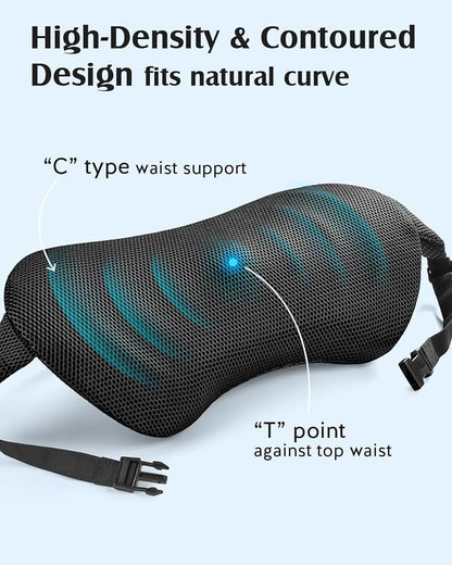 YFONG Lumbar Support Pillow for Car Seat, Back Support with Adjustable Straps Securely Fixed for Driving Seat Pain Relief, Office Chair Car Essentials Back Cushion, Black