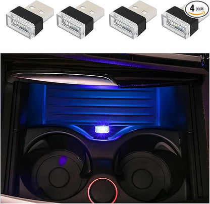 Dickno 4 PCS USB LED Car Interior Atmosphere Lamp, Portable Mini LED Night Light, Plug-in USB Interface Trunk Ambient Lighting Kit, Universal Vehicle Interior Accessories (Blue)