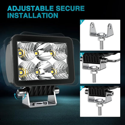 Nilight LED Pod Lights 2 PCS 3.3 Inch 6LED Spot Flood Combo Beam Square Offroad Driving Work Side Ditch Light Built-in EMC for Tractor Truck Motorcycle Boat ATV