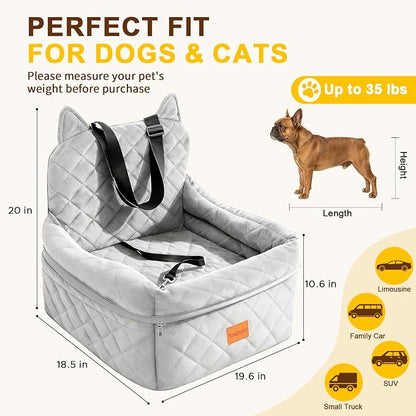 Dog Booster Car Seats for S/M Dogs Up to 35lbs,Pet Car Seat/Travel Bed with Washable&Removable Cover,Storage Pockets,Dog Safety Belt and Elevated Cushion Fits in Front/Back Seat