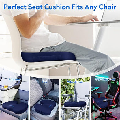 CushZone Seat Cushion, Office Chair Cushions, Car Seat Cushion, Non-Slip Sciatica & Back Coccyx Pain Relief Chair Pad, Memory Foam Pillow for Computer Desk, Wheelchair, Driving Large Size (Blue)