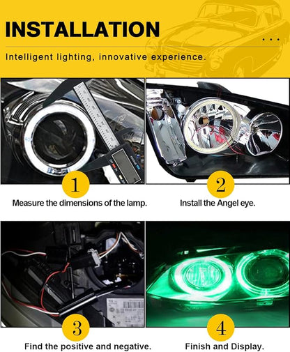 Qasim 80MM Green 63SMD Car Angel Eyes COB LED Halo Ring With Cover LED DRL Fog Light 12V 24V-1Pair