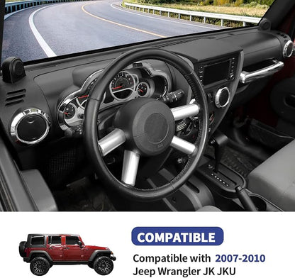 10PCS Full Set Interior Trim Kit Compatible with 2007-2010 Jeep Wrangler JK JKU,Co-Pilot Grab Handle Dashboard Frame Bezel Side Outlet Cover Trim (Chrome)
