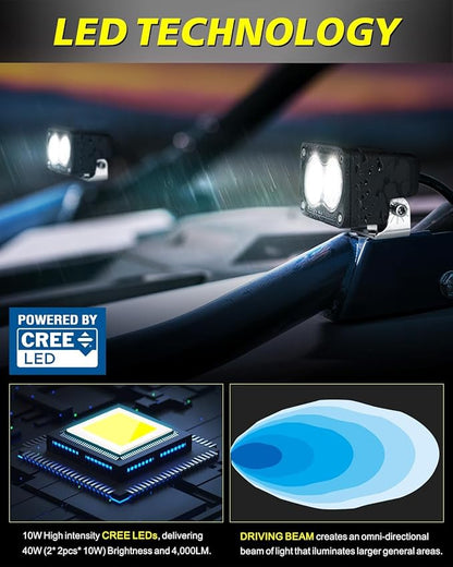 LED Pods 3" 40W CREE LED Low Beam Fog Lights Small Off Road Lights | 2pcs Driving Combo Beam Ditch Head Lights Pods for Trucks Dirt Bike Motorcycle UTV ATV SUV