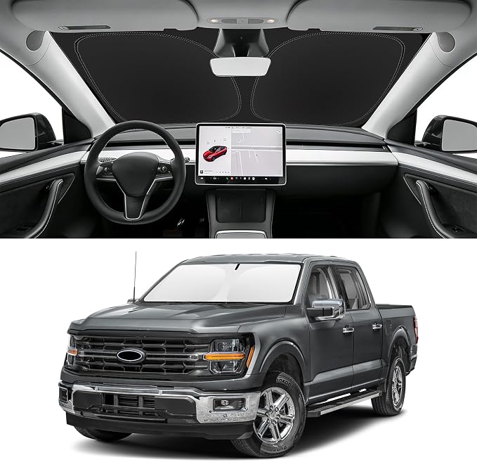 Custom Fit Windshield Sun Shade for Ford F150 2021-2026 (Lariat, Raptor, King Ranch), Blocks UV & Heat, Front Window Sunshade Accessories, Easy Fold & Store Keep Your Car Cooler