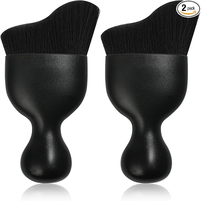 2 PCS Car Interior Detailing Brush, Curved Car Interior Cleaning Brush with Ultra Soft Bristles & Dust Cover, Scratch-Free Auto Dusting Brushes for Dashboard AC Vent Leather (Black)