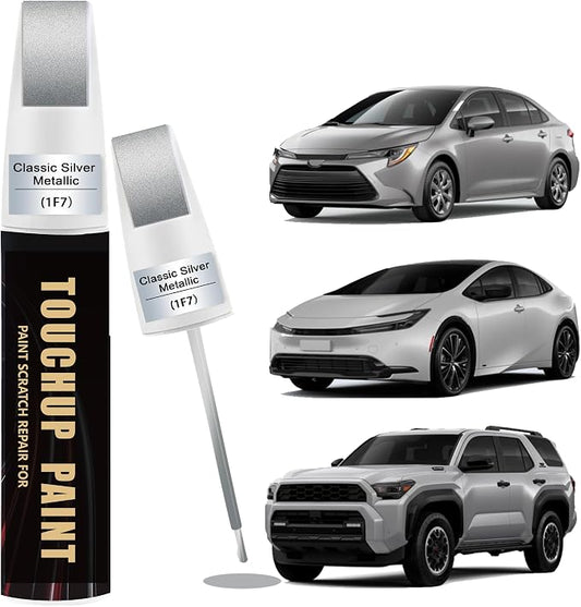 Classic Silver Metallic(1F7) Car Paint Touch Up Pen Compatible with Toyota,2-In-1 Color Accurate Touch Up Car Scratch Repair Paint Match Toyota Series Automotive Scratch Remover for Nicks&Chips Repair