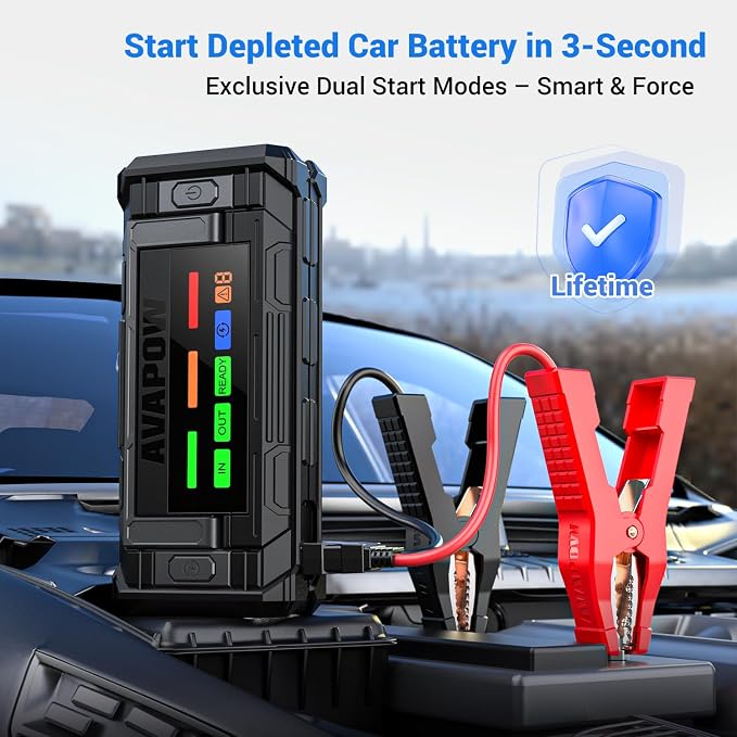 AVAPOW 8000A Battery Jumper Starter Portable with 4″ HD Display PD 30W Dual-Way Fast Charging, 12V Car Starter Jump Box & Battery Booster for All Gas & Up to All Diesel Engines