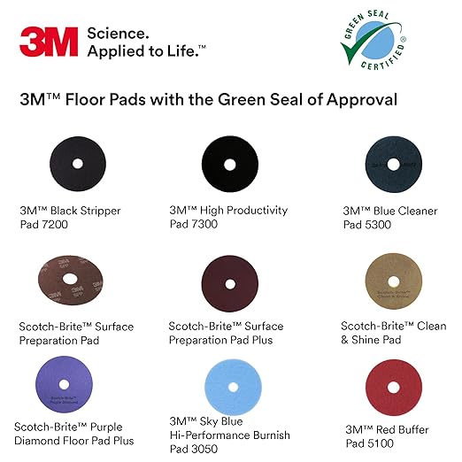 3M Buffer Floor Pad 5100, Red, 14", Removes Soil, Scratches, Scuff Marks, and Black Shoe Heel Marks
