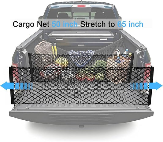 BAILALIBO Cargo Net for Pickup Truck Bed, Adjustable Accessories for Storage Secure Nets, Stretchable Tailgate Net with Hook, Compatible for Chevy Silverado Ford LTZ WT LS F150 F250 (50x18 Inch)