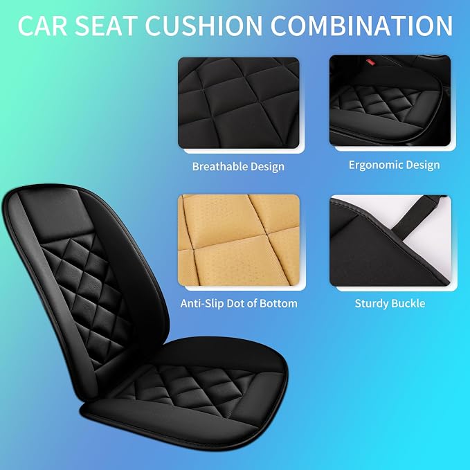 Car Seat Cushion with Back Support Pillow, Car Seat Cushion for Long Driving, Breathable Car Seat Protector, 1.2'' Thick Memory Foam Design for Pain Relief, Seat Pad for Car SUV Truck (Black)