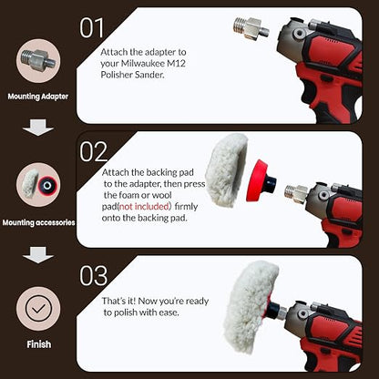 Buffing Polishing Kit for Milwaukee M12 Polisher/Sander,Includes M9 to 5/8-11 Adapter & 3" Backing Pad, Not Including Sponge and Wool Buffing Pads (2pcs)