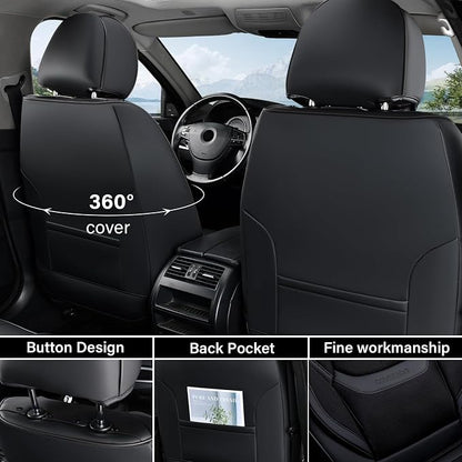 Coverado Front and Back Seat Covers 5 Pieces, Full Set Universal Seat Covers for Cars, Breathable Fabric&Leather Car Seat Protectors, Car Seat Cushions Compatible with Most Sedans SUV Pick-up Truck