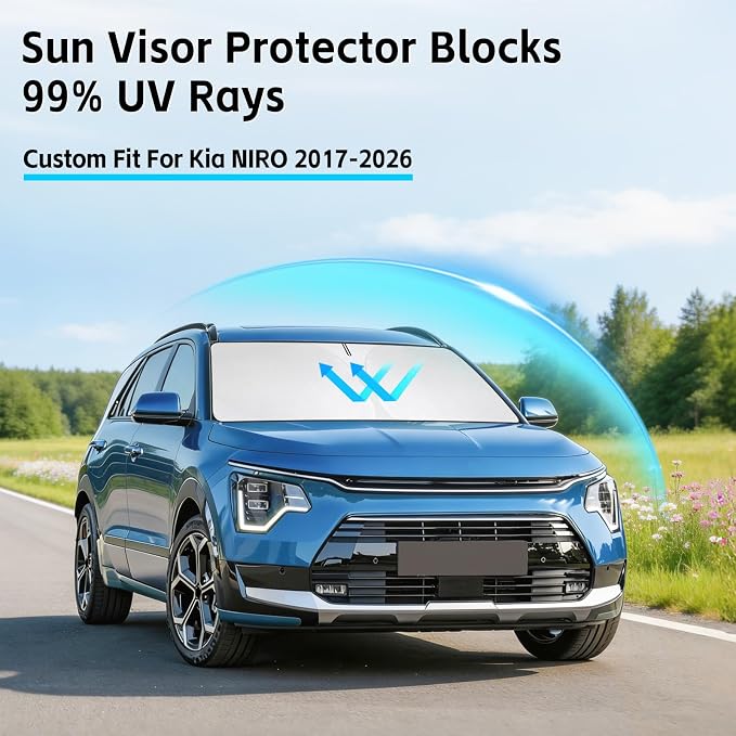 Windshield Sun Shade for Kia NIRO 2017-2026 Sunshade 300T Windshield Cover Shield Protector Blocks UV Rays Custom Fit NIRO Front Window Shades Windshield Accessories Keep Cool Foldable