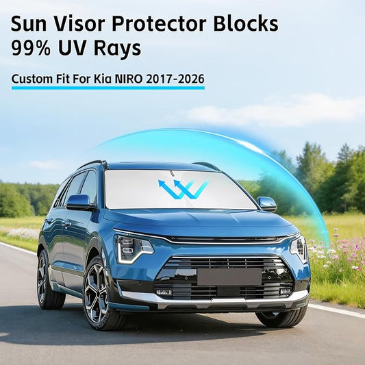 Windshield Sun Shade for Kia NIRO 2017-2026 Sunshade 300T Windshield Cover Shield Protector Blocks UV Rays Custom Fit NIRO Front Window Shades Windshield Accessories Keep Cool Foldable