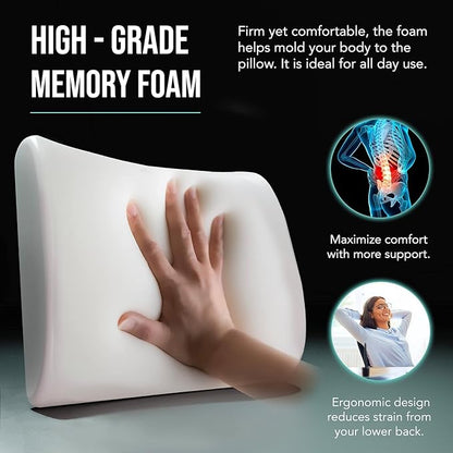 Samsonite Memory Foam Lumbar Support Pillow for Office Chair, Gaming Chair & Car Seat Automotive Use, Ergonomic Back Cushion, Work from Home Essentials, Office Essentials for Sitting Comfort, Grey