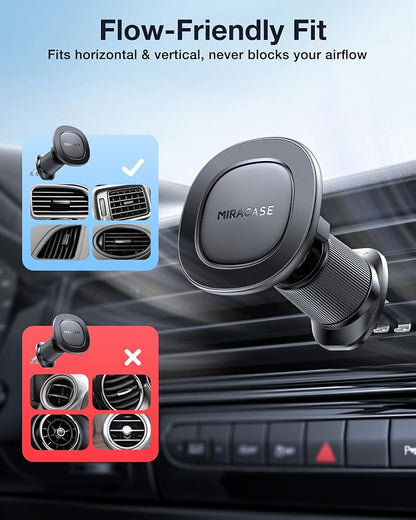 Miracase Car Phone Holder for Magsafe [Super Strong Magnets] Magnetic Phone Holders for Your Car, 360°Adjustable Air Vent Hands Free Cell Phone Mount Cradle (Matte Black, Regular)