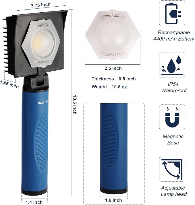 NextLED NT-V3505 Rechargeable Ceramic Coating Light, 1000 LM, CRI 95+, w/Detachable Light Diffuser, for Auto Detailing, Optimal Ceramic Car Coating, Paint Correction Kit, Color Matching Tool
