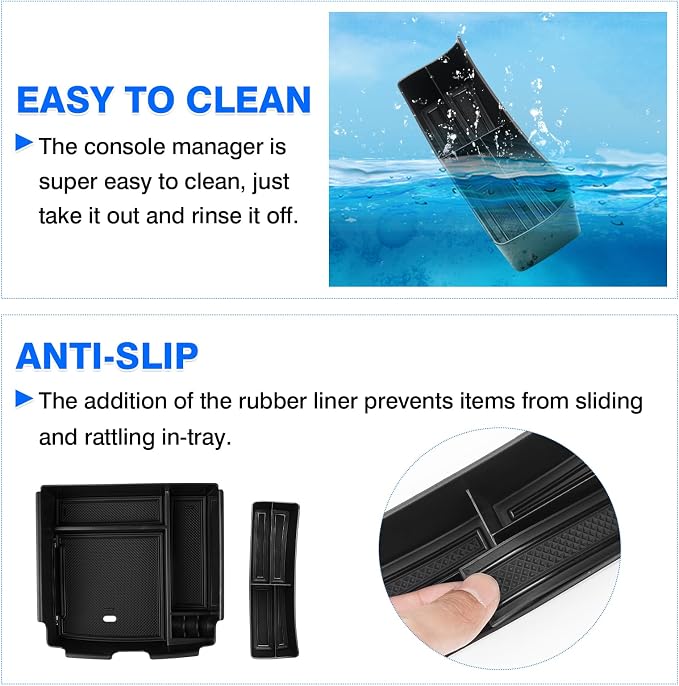 Autorder 2PCS Center Console Organizer for Kia Carnival 2022-2025 2026 Accessories Armrest Storage Box Secondary Insert Tray with Black Anti-Slip Mat（Front Tray + Armrest Organizer）