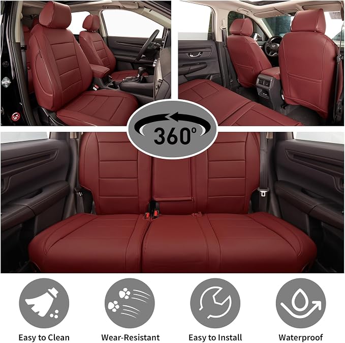 EKR CRV Seat Covers Custom Fit for Honda CRV 2023 2024 2025 2026 Leather Car Seat Cover Full Set for Trucks SUV,Waterproof Car Seat Cushion,Faux Leather (Burgundy)