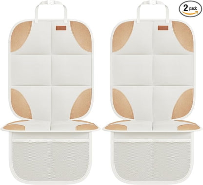 SMART ELF Car Seat Protector, 2Pack Seat Protector Protect Child Seats with Thickest Padding and Non-Slip Backing Mesh Pockets for Baby and Pet,Sedan SUV Truck (Beige Brown)