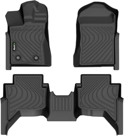 Floor Mats Custom for 2024-2026 Ford Ranger SuperCrew Cab All Weather Protection TPE Heavy Duty Non-Slip Automotive Floor Liners Fits Front& 2nd Row Full Set Accessories, Black
