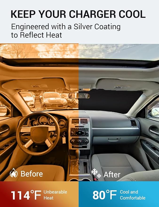Proadsy 2026 Upgrade Front Windshield Sun Shade Foldable Sunshade Protector Custom Fit 2006–2010 Dodge Charger Accessories