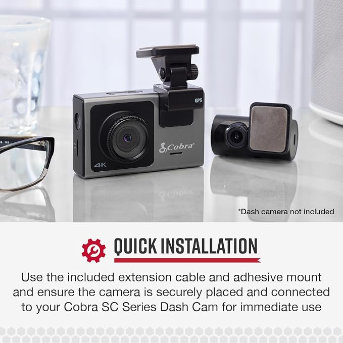 Cobra Rear-View Camera for SC Series Dash Cams, with Full HD Video, Flexible Mounting for Optimal View
