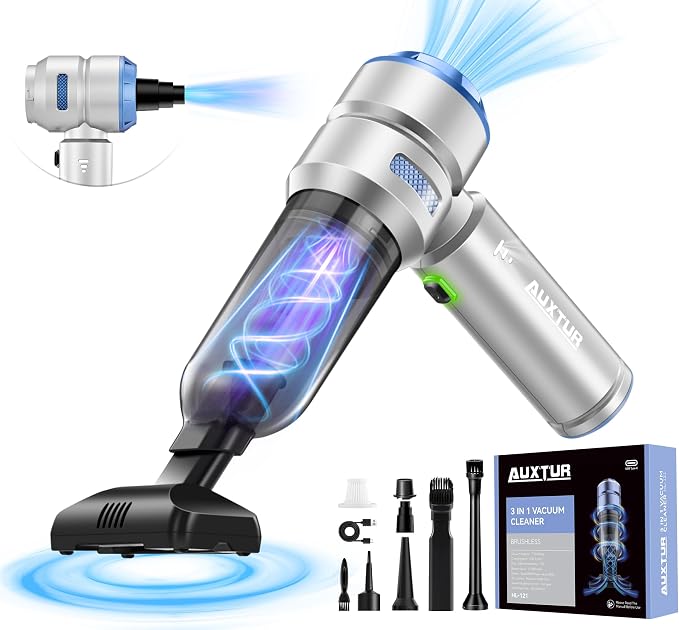 Handheld Cordless Car Vacuum|3 in 1 15000PA Mini Cleaner,120W High Power Brushless Motor,Super Suction Power Vacuums with Type-C Data Cable, Small Portable and Rechargeable Cleaner (Sliver)