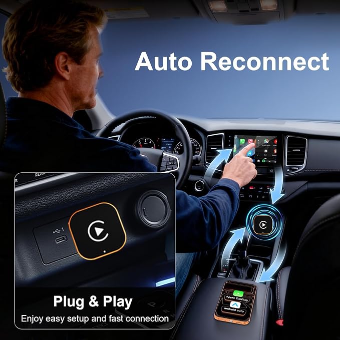 Wireless CarPlay Adapter, 2026 Upgraded Wired to Wireless for Apple CarPlay & Android Auto, 2-in-1 Mini USB, Plug-and-Play Stable Connection (Orange)