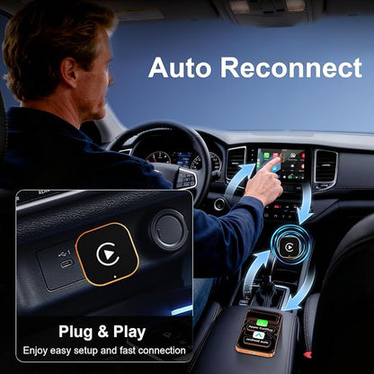 Wireless CarPlay Adapter, 2026 Upgraded Wired to Wireless for Apple CarPlay & Android Auto, 2-in-1 Mini USB, Plug-and-Play Stable Connection (Orange)