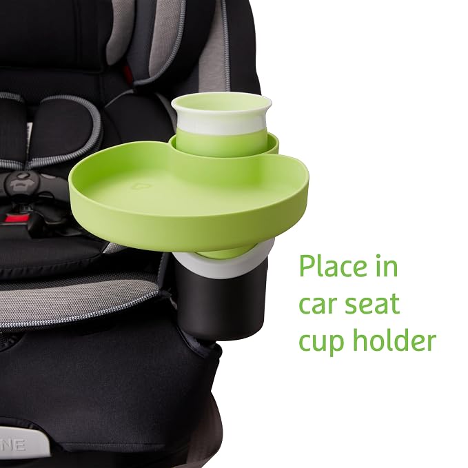 Munchkin Carseat Tray with Miracle 360 Sippy Cup for Toddlers 1-3 - Travel & Road Trip Accessory for Kids, Mess-Free Snacking and Spill Proof Drinking in The Car, Green
